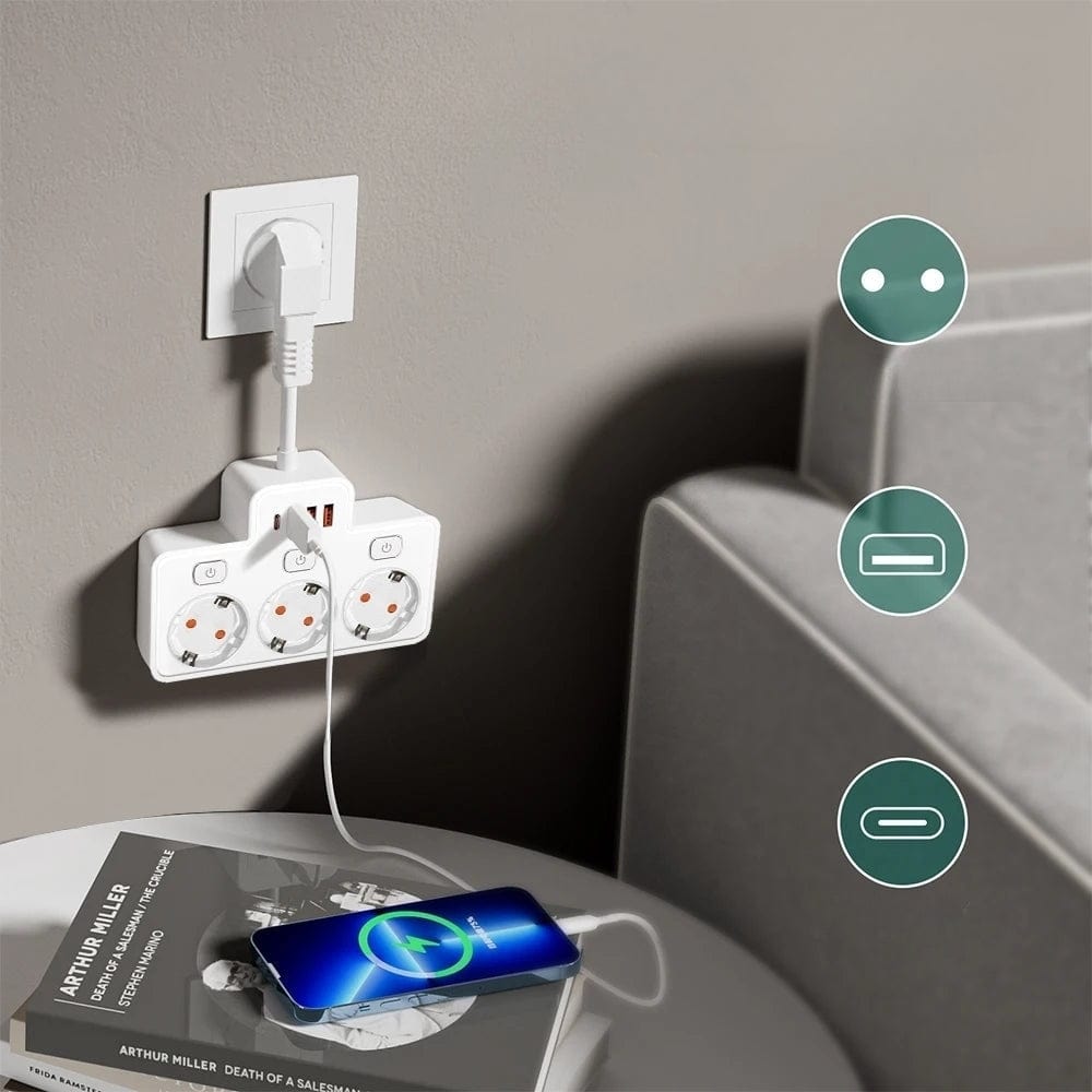 High Tech France™ Bloc multiprise 3 prises avec interrupteur individuel