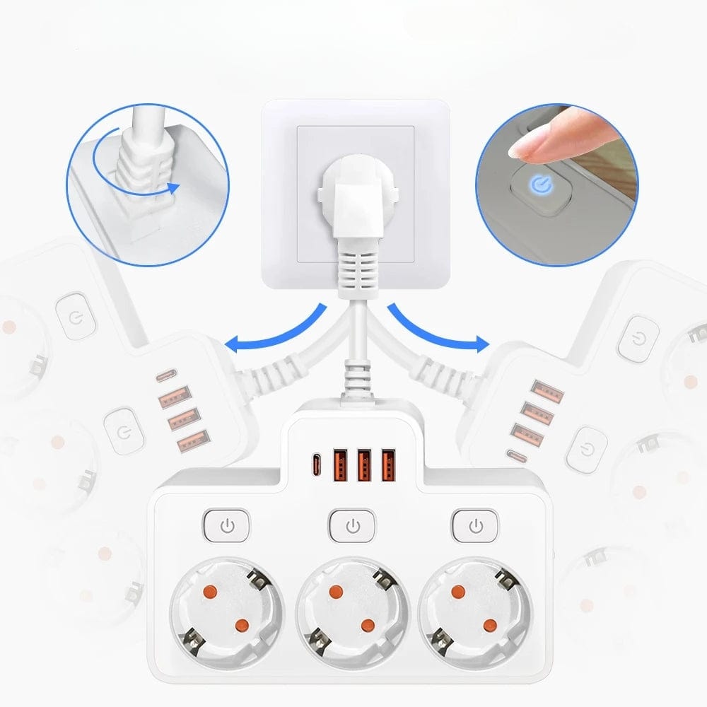 High Tech France™ Bloc multiprise 3 prises avec interrupteur individuel