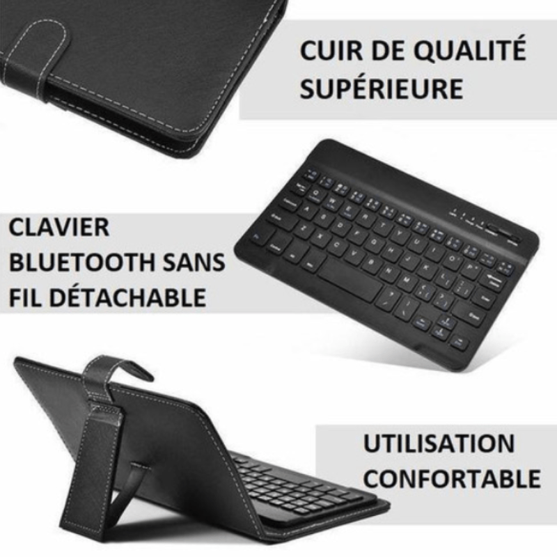 High Tech France™ Clavier sans fil bluetooth avec housse