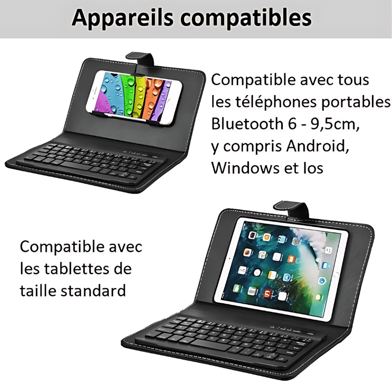 High Tech France™ Clavier sans fil bluetooth avec housse