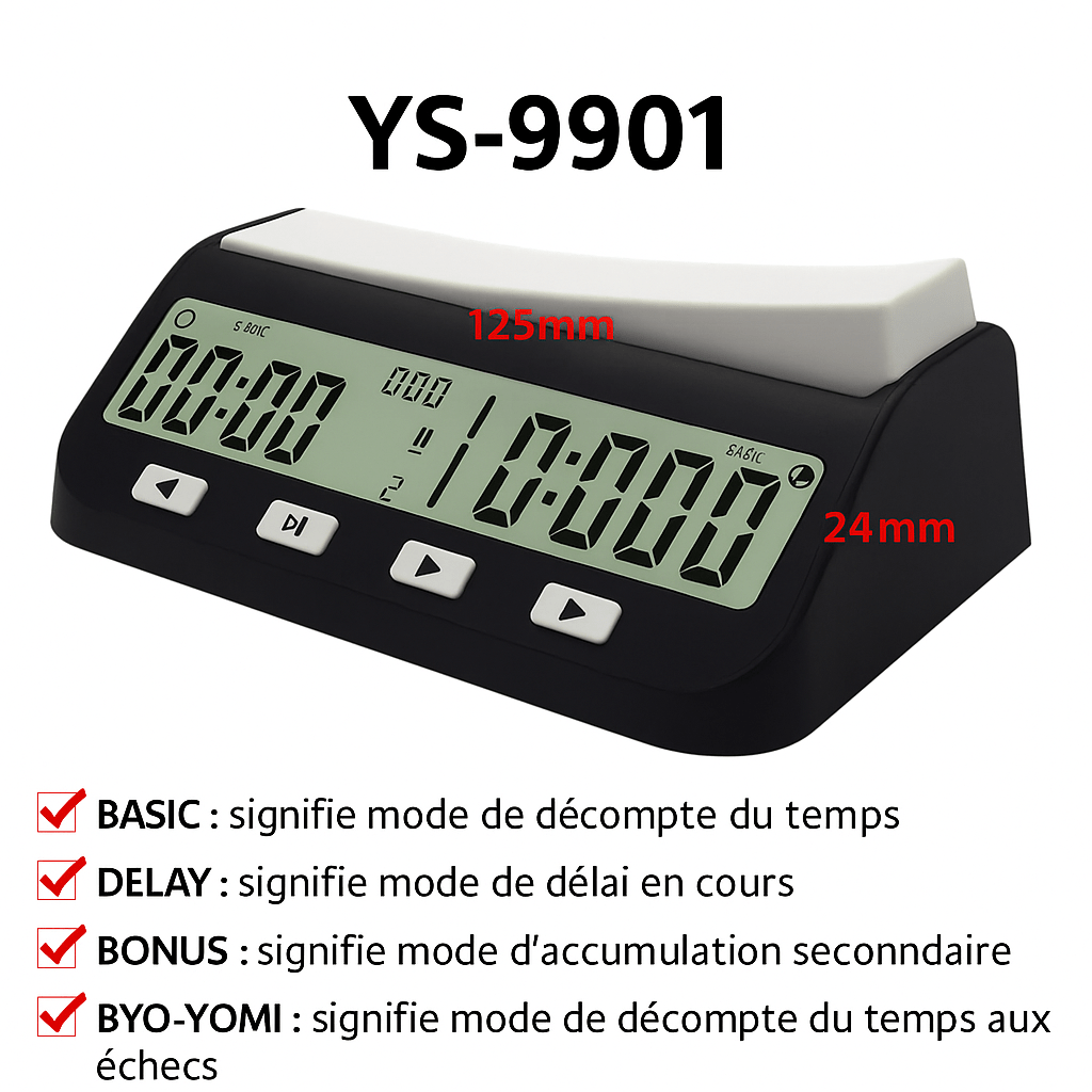 High Tech France™ Pendule d'échec numérique