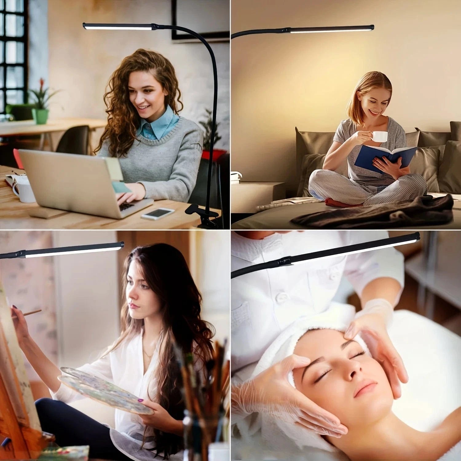 High Tech France 10W LED Desk Lamp with Clamp Dimmable Clip On Reading Light 10 Brightness Level 3 Lighting Modes Flexible Study Table Lamp USB