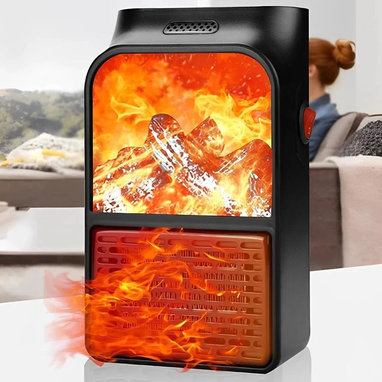 High Tech France Customizable 3D Flame Mini Electric Stove Heater 900W Electric Fireplace Heater with Remote Plug in Wall Portable
