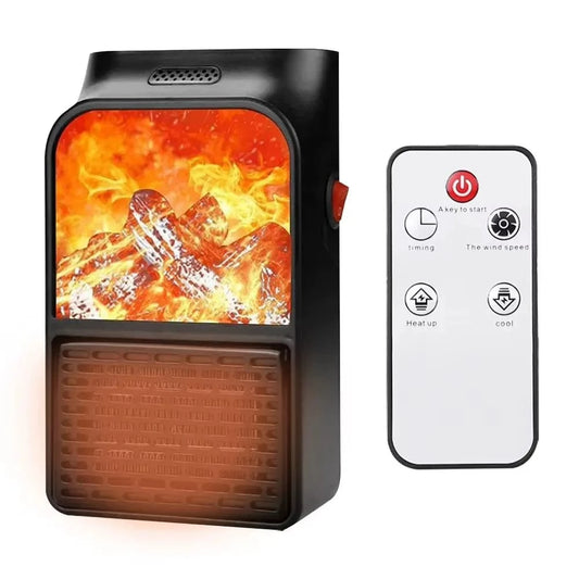 High Tech France Black / EU Customizable 3D Flame Mini Electric Stove Heater 900W Electric Fireplace Heater with Remote Plug in Wall Portable