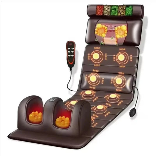 High Tech France Electric Massage Mattress Vibrating Heating Massager Cushion For Neck Back Foot Full Body Pain Stress Relief Body Relax