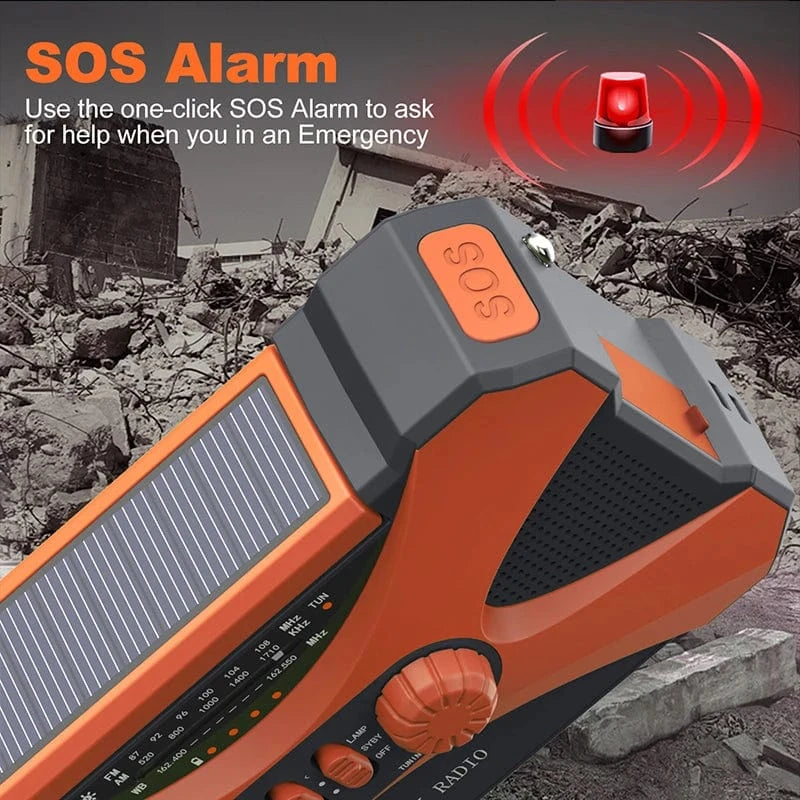 High Tech France Emergency Flashlight Torch Solar Panel Power Bank Rechargeable Radio Hand Crank 10000mAh AM/FM/NOAA Weather Radios Home Outdoors