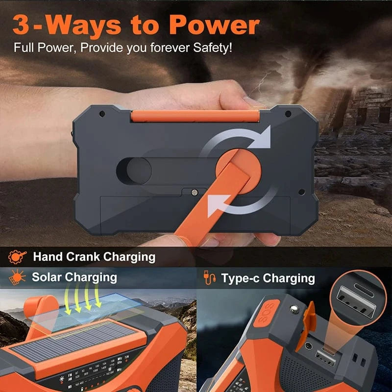 High Tech France Emergency Flashlight Torch Solar Panel Power Bank Rechargeable Radio Hand Crank 10000mAh AM/FM/NOAA Weather Radios Home Outdoors