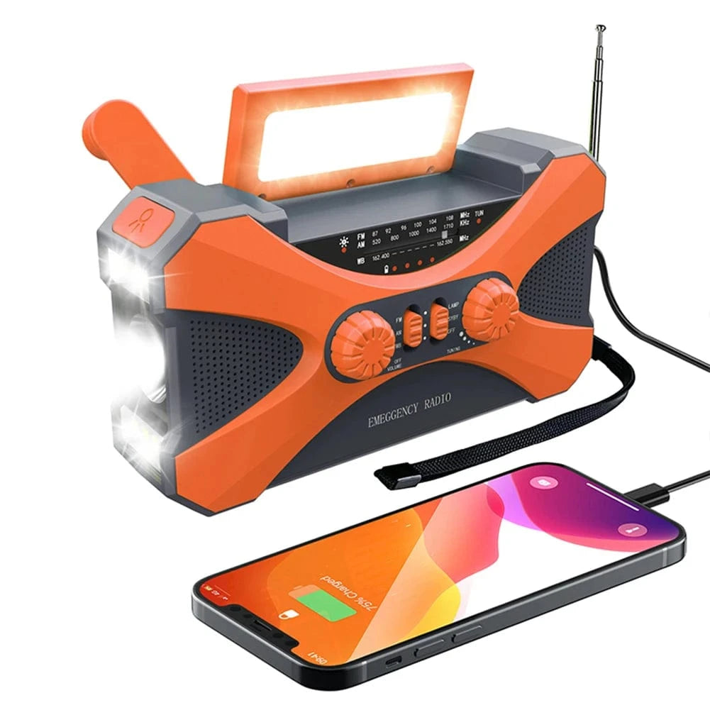 High Tech France 10000mAh Orange Emergency Flashlight Torch Solar Panel Power Bank Rechargeable Radio Hand Crank 10000mAh AM/FM/NOAA Weather Radios Home Outdoors