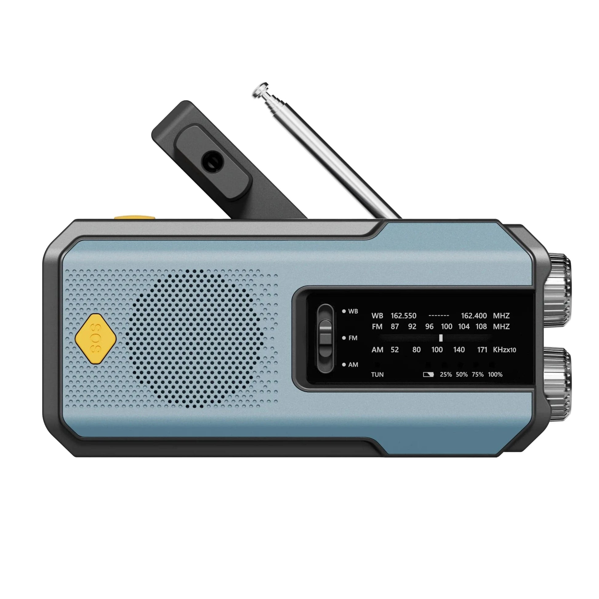 High Tech France Sky Blue / CN Emergency NOAA Weather Radio,Portable Hand Crank Radio,Solar Powered,AM/FM,SOS Alarm,Flashlight 2000mAh Rechargeable Power Bank