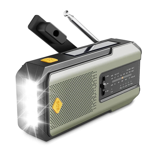High Tech France Military Green / CN Emergency NOAA Weather Radio,Portable Hand Crank Radio,Solar Powered,AM/FM,SOS Alarm,Flashlight 2000mAh Rechargeable Power Bank