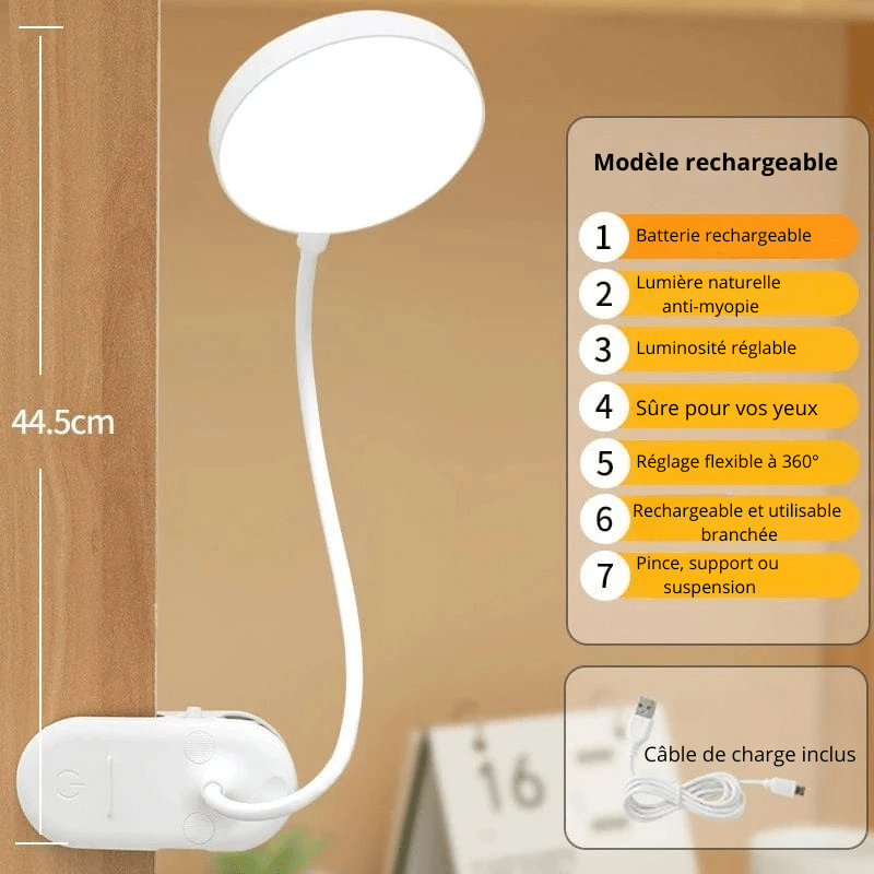 High Tech France Lampe de bureau pince sans fil rechargeable