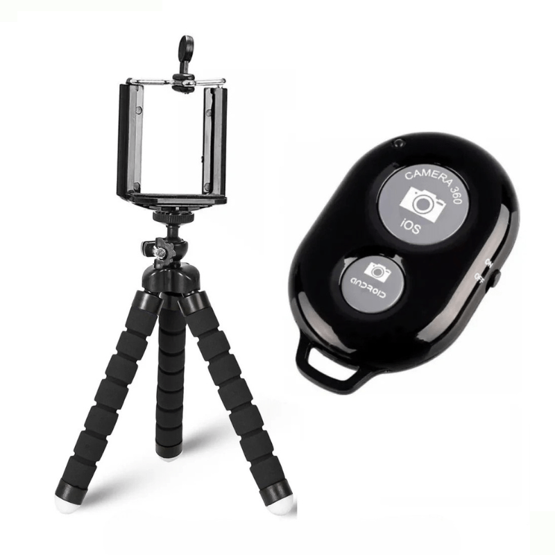 High Tech France Noir + commande Mini trépied téléphone