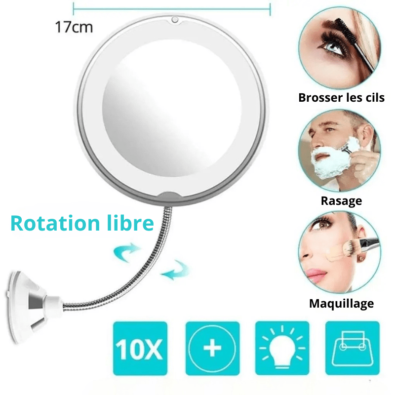 High Tech France Miroir maquillage LED ventouse