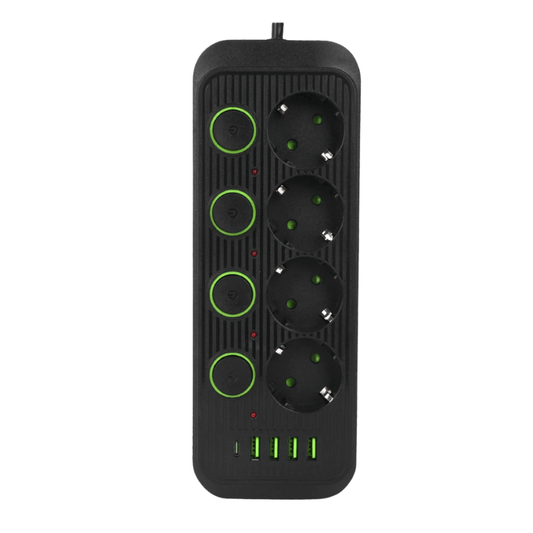 High Tech France™ Noir Multiprise 4 prises avec interrupteur