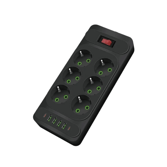 High Tech France™ Noir Multiprise 6 prises