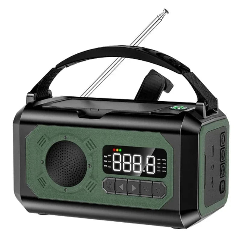High Tech France Dark Green Portable 12000mAh Emergency Radio AM/FM/NOAA Weather Radio Solar Hand Crank Radio Flashlight SOS Alarm Power Bank Reading Lamp