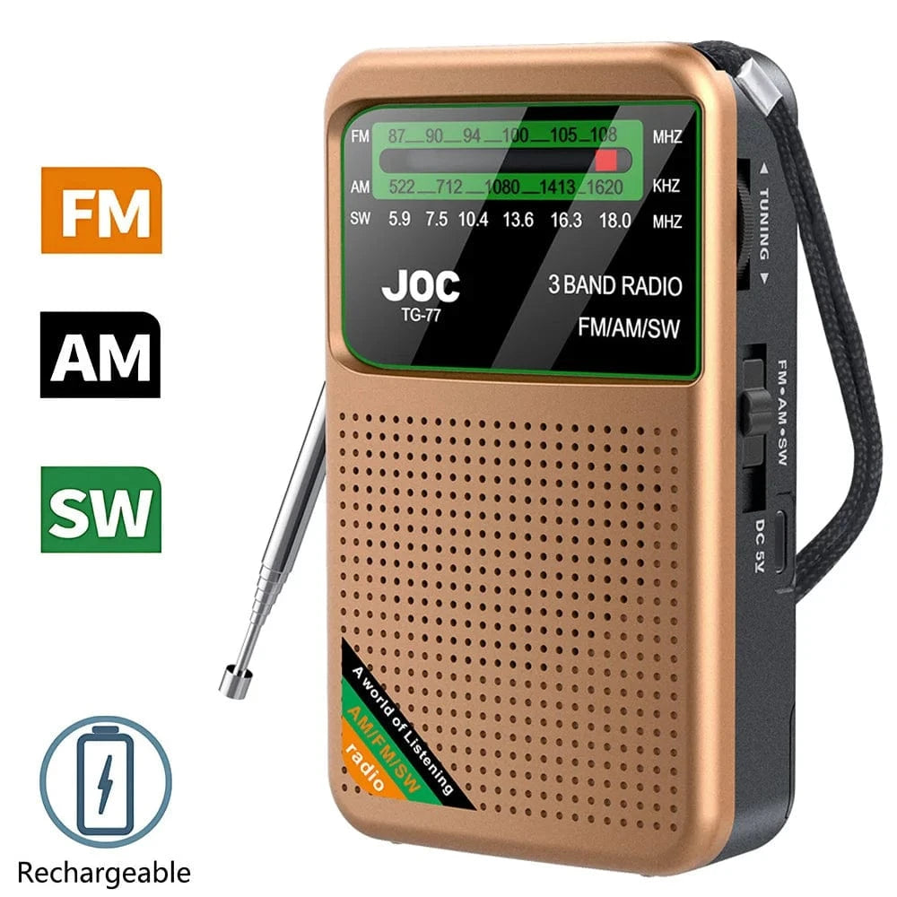 High Tech France Portable Pocket Radio AM/FM/SW 3-Band Mini Portable Radio For Running Walking,Support Earphone Rechargeable Radio FM Receiver