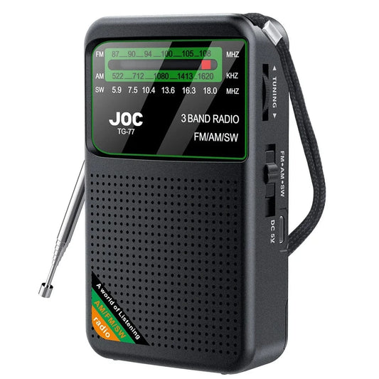 High Tech France TG77 Black Portable Pocket Radio AM/FM/SW 3-Band Mini Portable Radio For Running Walking,Support Earphone Rechargeable Radio FM Receiver