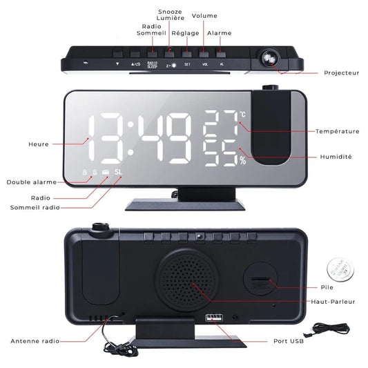 High Tech France Radio réveil projecteur et température