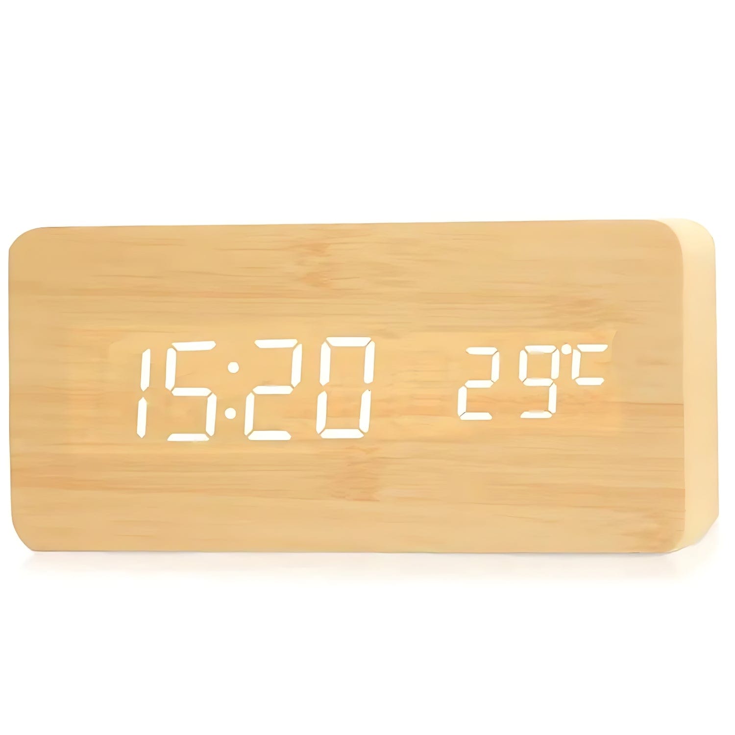 High Tech France Réveil bois LED naturel