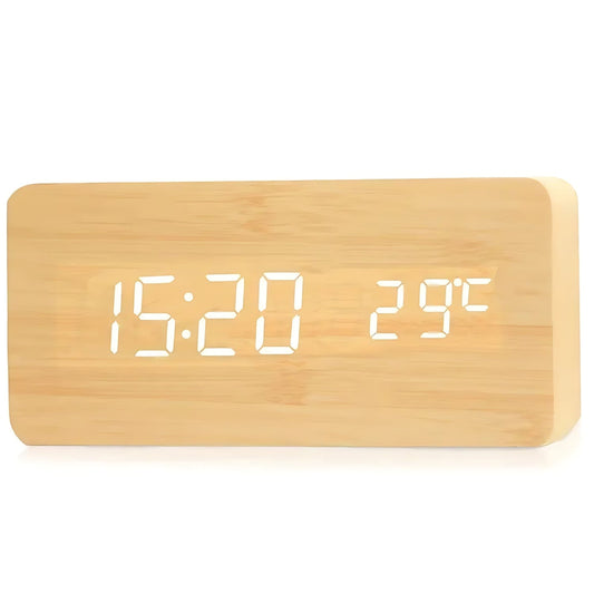 High Tech France Réveil bois LED naturel