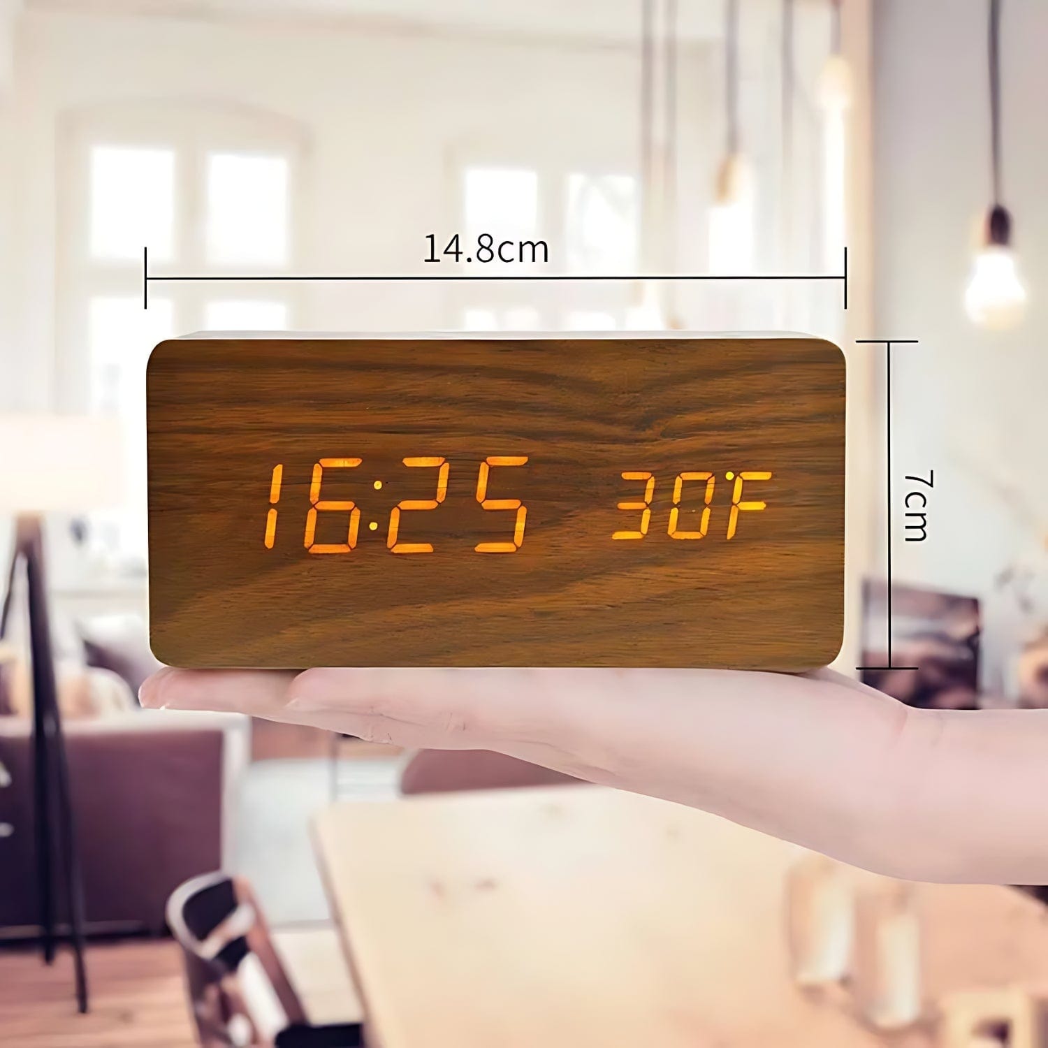 High Tech France Réveil bois LED naturel marron
