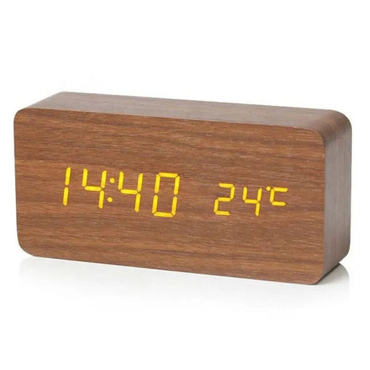 High Tech France Réveil bois LED naturel marron